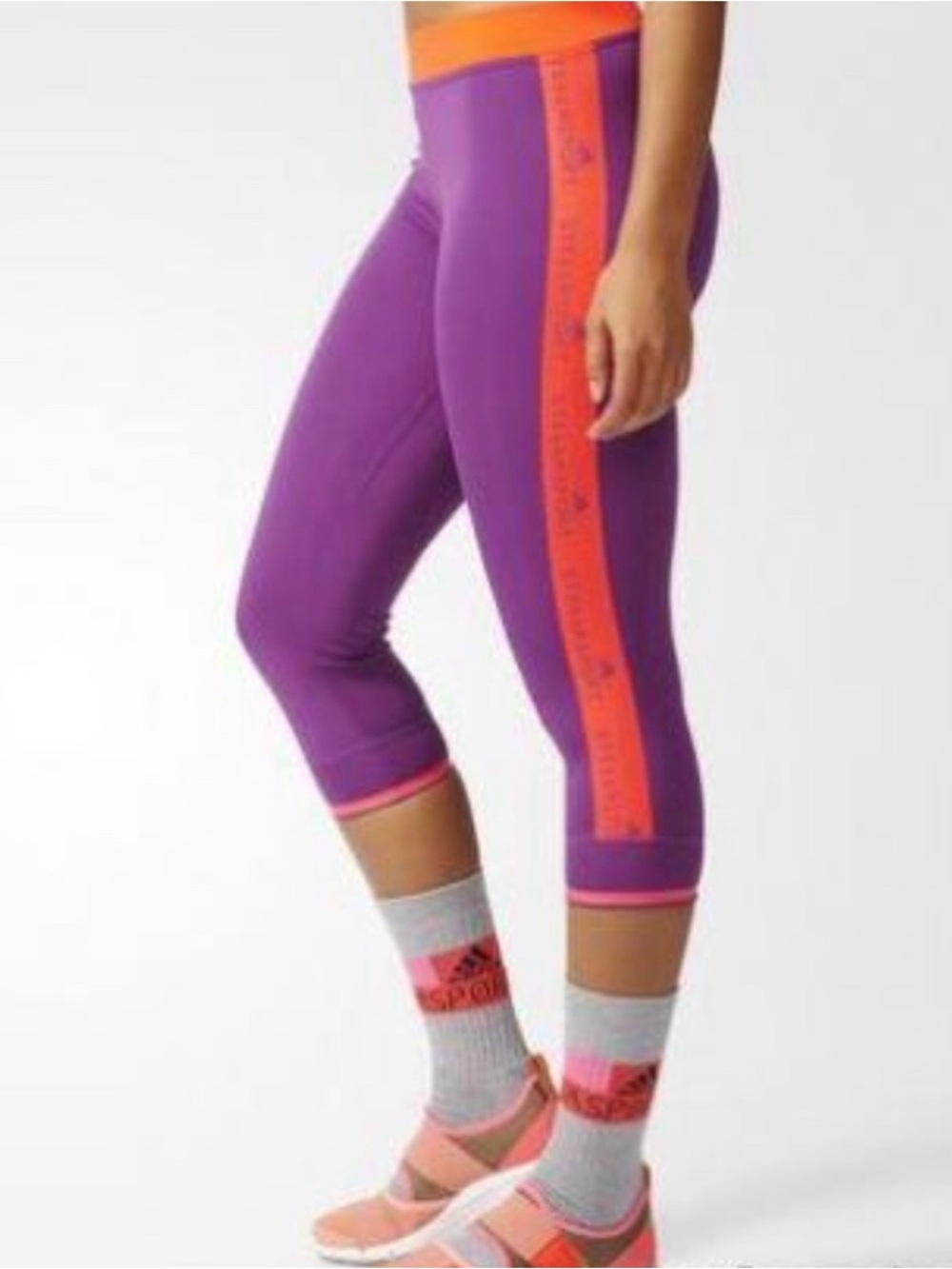 adidas Purple Capri Leggings with Neon Orange Accents